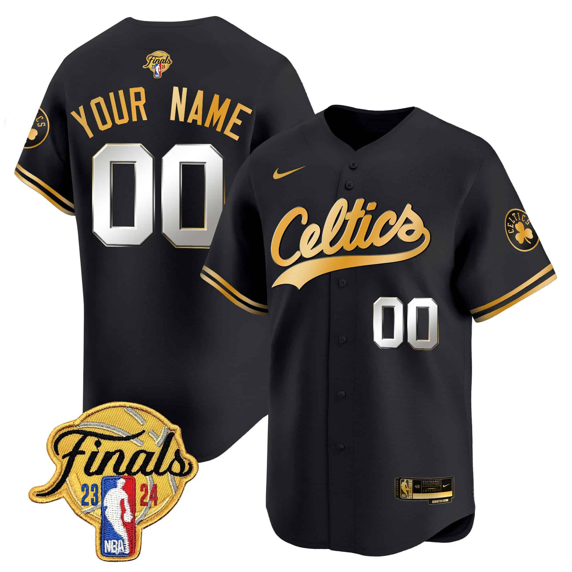 Men Boston Celtics Black 2024 Nike Finals Patch Baseball Custom NBA Jersey